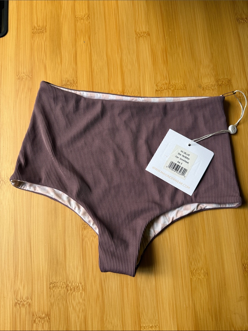 High-Waist Ribbed Bikini Bottom - Mauve